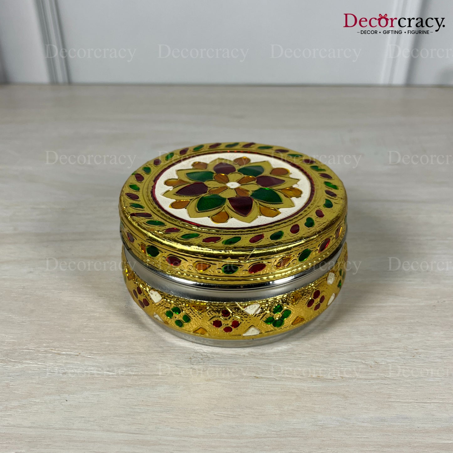 Dabba Box Meenakari Stainless Steel Golden Utensil 4"