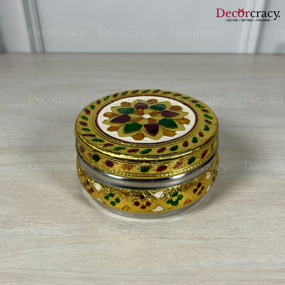 Dabba Box Meenakari Stainless Steel Golden Utensil 4"