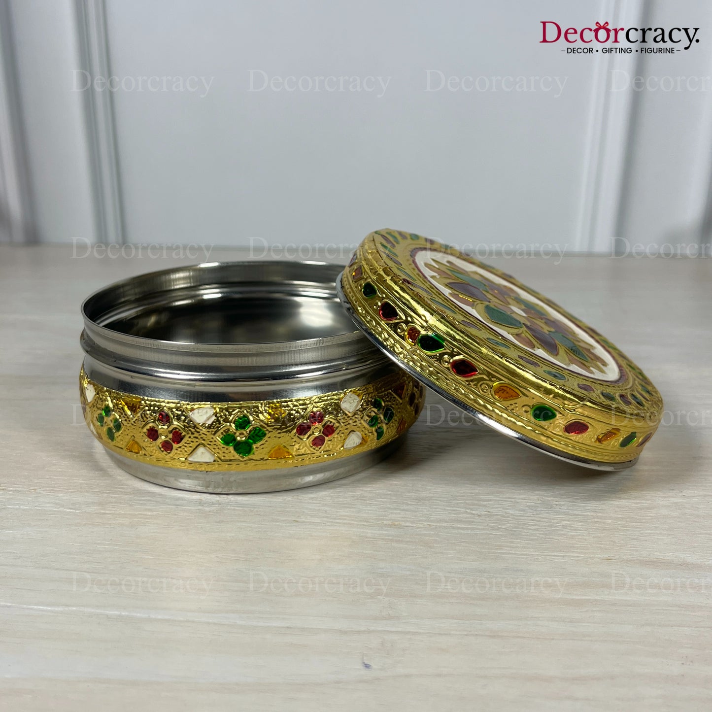 Dabba Box Meenakari Stainless Steel Golden Utensil 4"