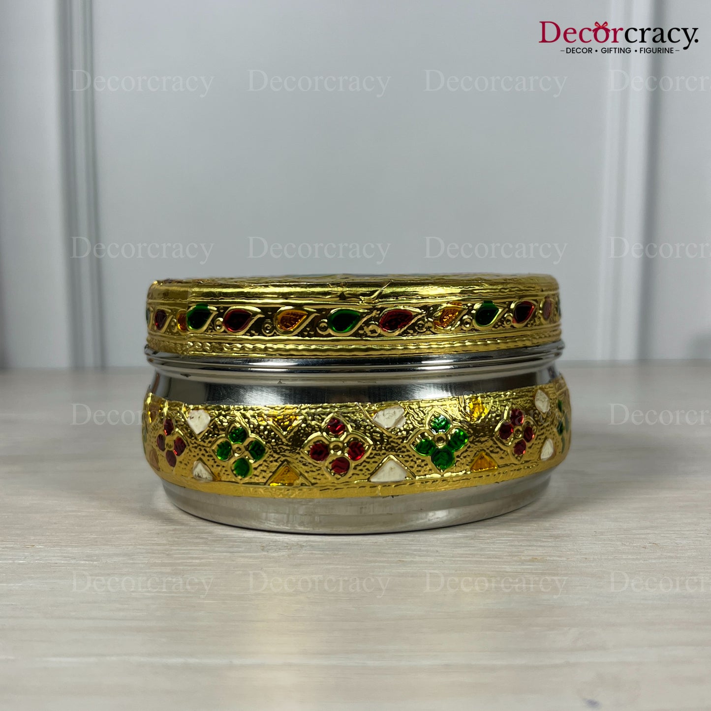 Dabba Box Meenakari Stainless Steel Golden Utensil 4"