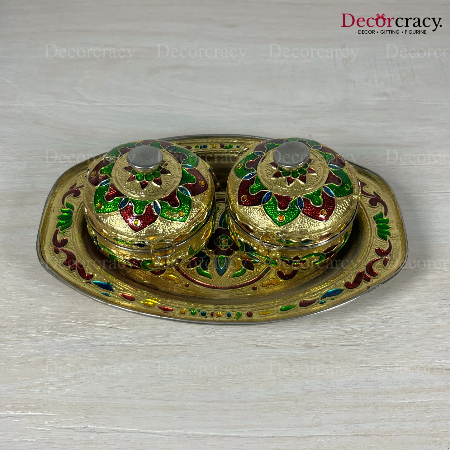Mukhwas Dry Fruit Storage Meenakari Stainless Steel Golden Utensil