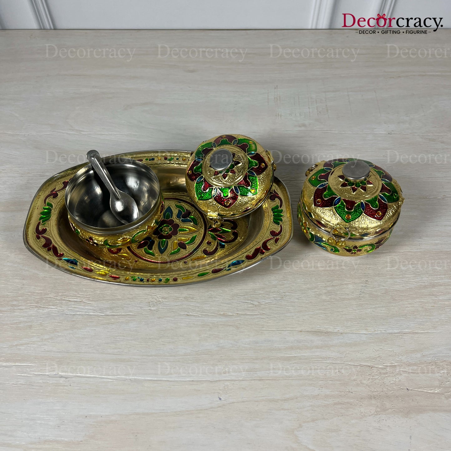 Mukhwas Dry Fruit Storage Meenakari Stainless Steel Golden Utensil