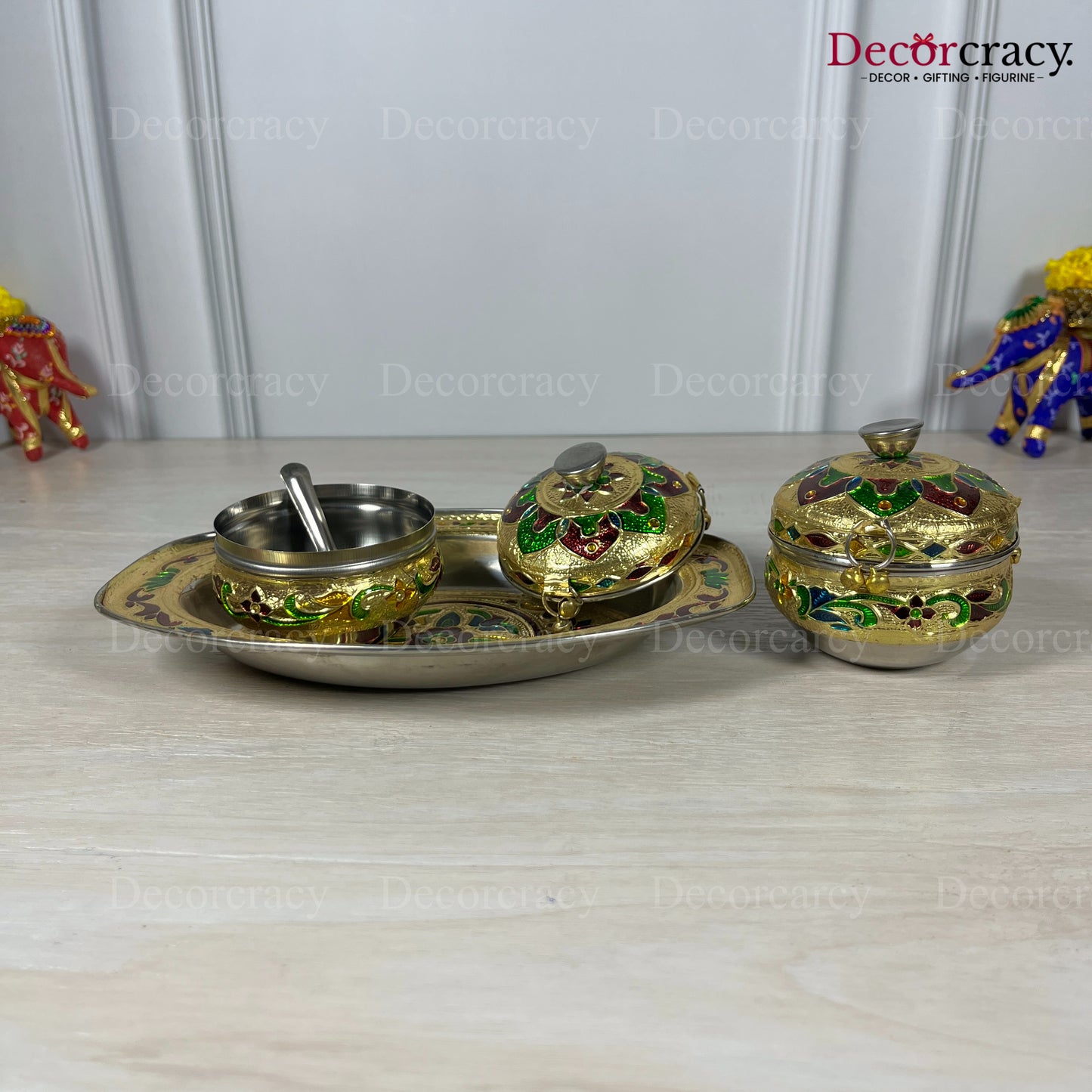 Mukhwas Dry Fruit Storage Meenakari Stainless Steel Golden Utensil