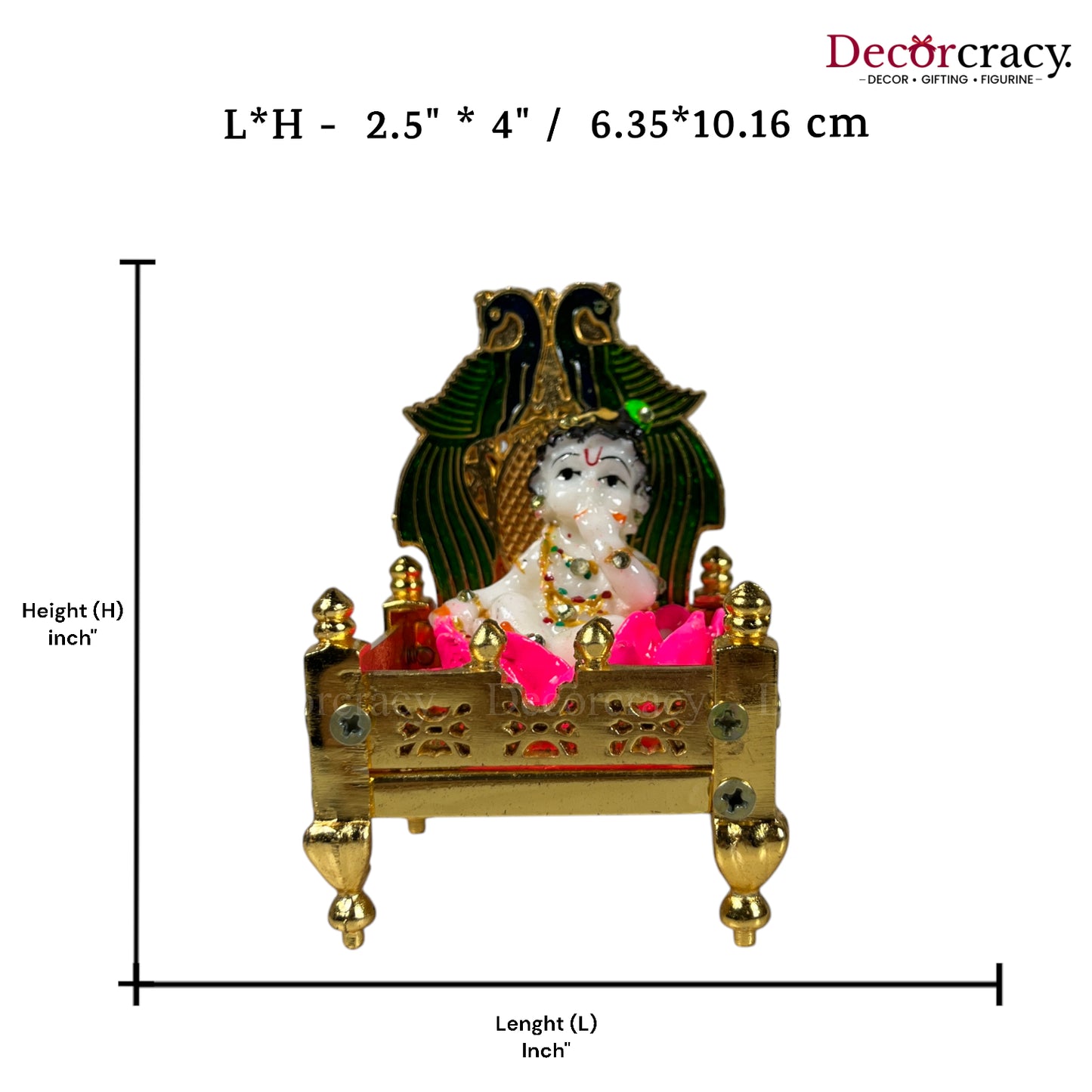 Laddu Gopal Singhasan Pooja Chowki with Peacock Design Golden 4"