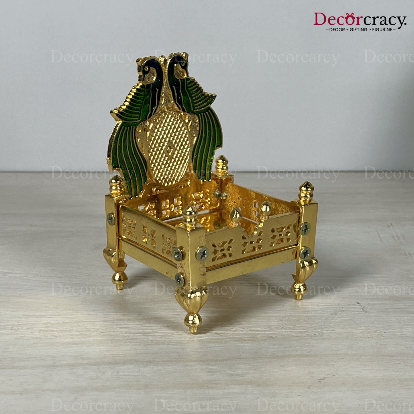 Laddu Gopal Singhasan Pooja Chowki with Peacock Design Golden 4"