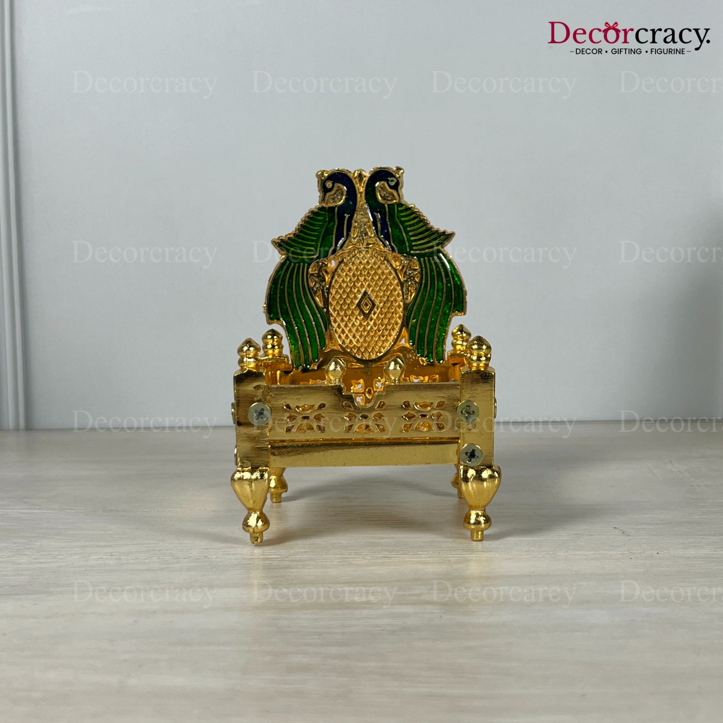 Laddu Gopal Singhasan Pooja Chowki with Peacock Design Golden 4"