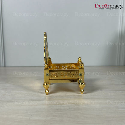 Laddu Gopal Singhasan Pooja Chowki with Peacock Design Golden 4"