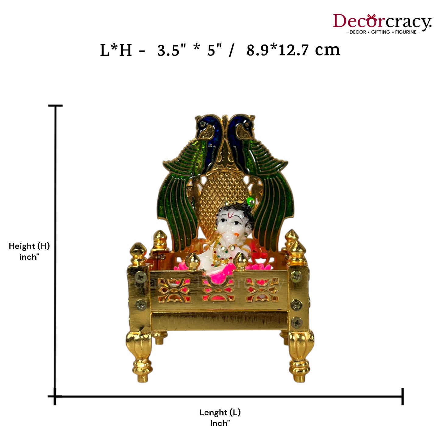Laddu Gopal Singhasan Pooja Chowki with Peacock Design Golden 5"