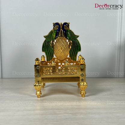 Laddu Gopal Singhasan Pooja Chowki with Peacock Design Golden 5"