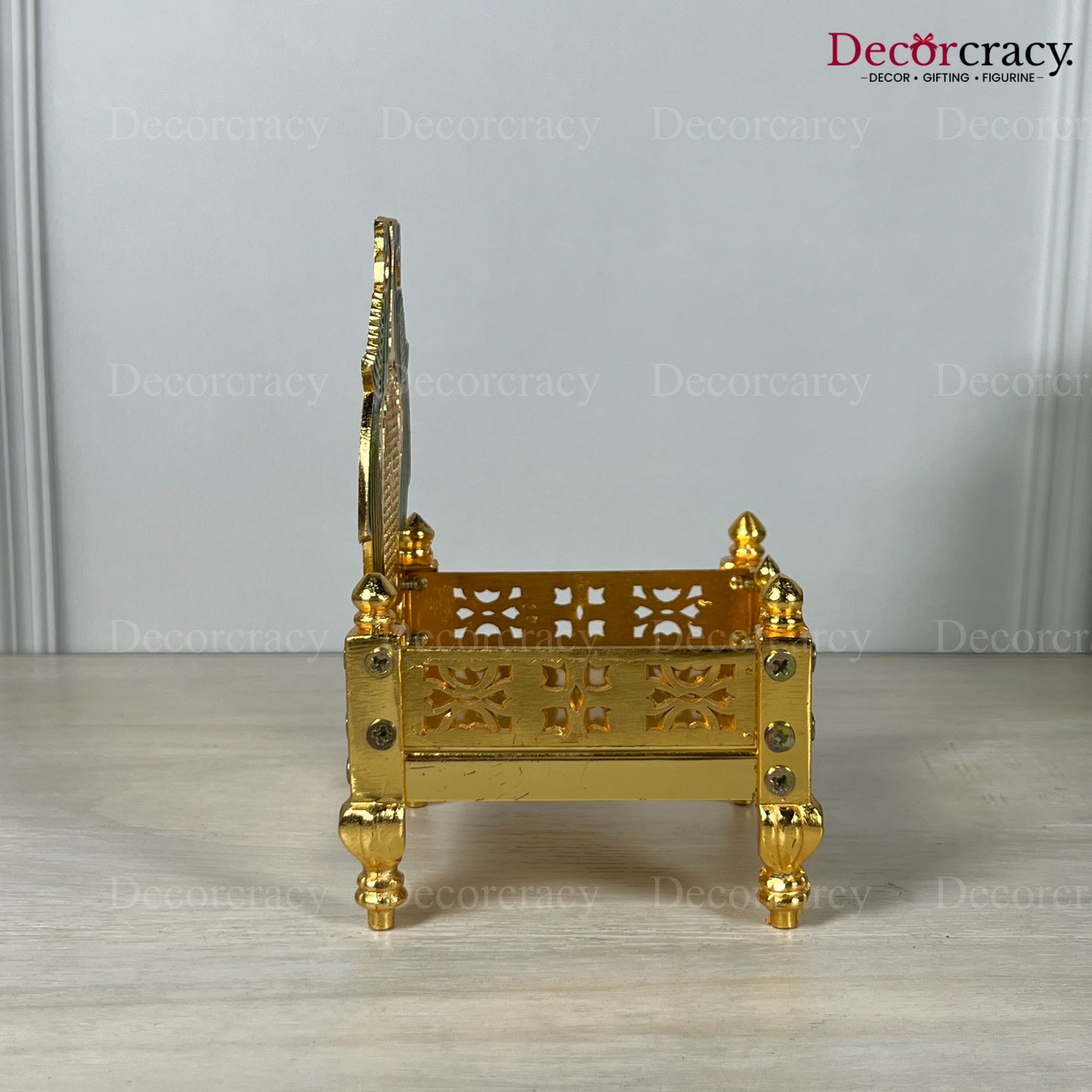 Laddu Gopal Singhasan Pooja Chowki with Peacock Design Golden 5"
