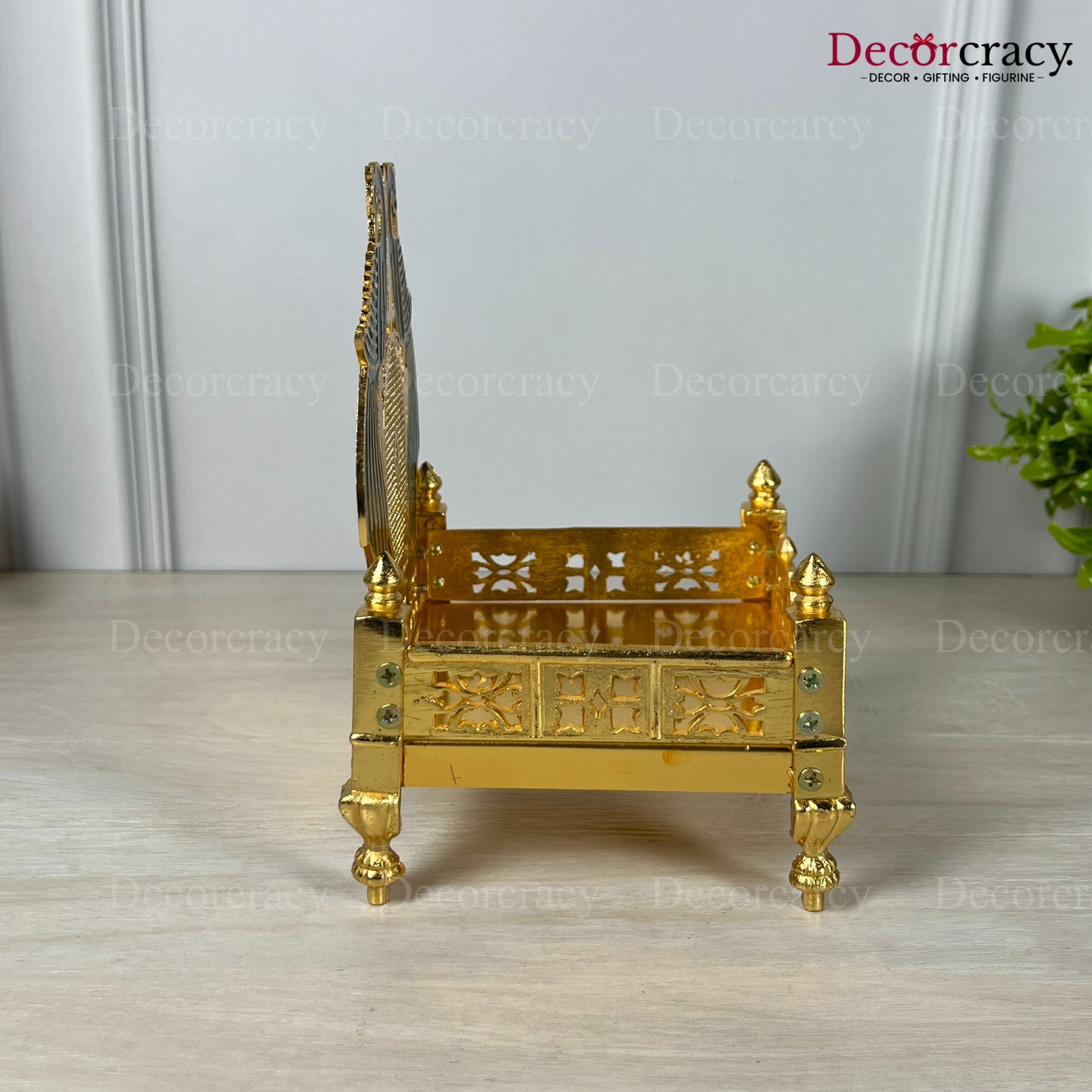 Laddu Gopal Singhasan Pooja Chowki with Peacock Design Golden 7"