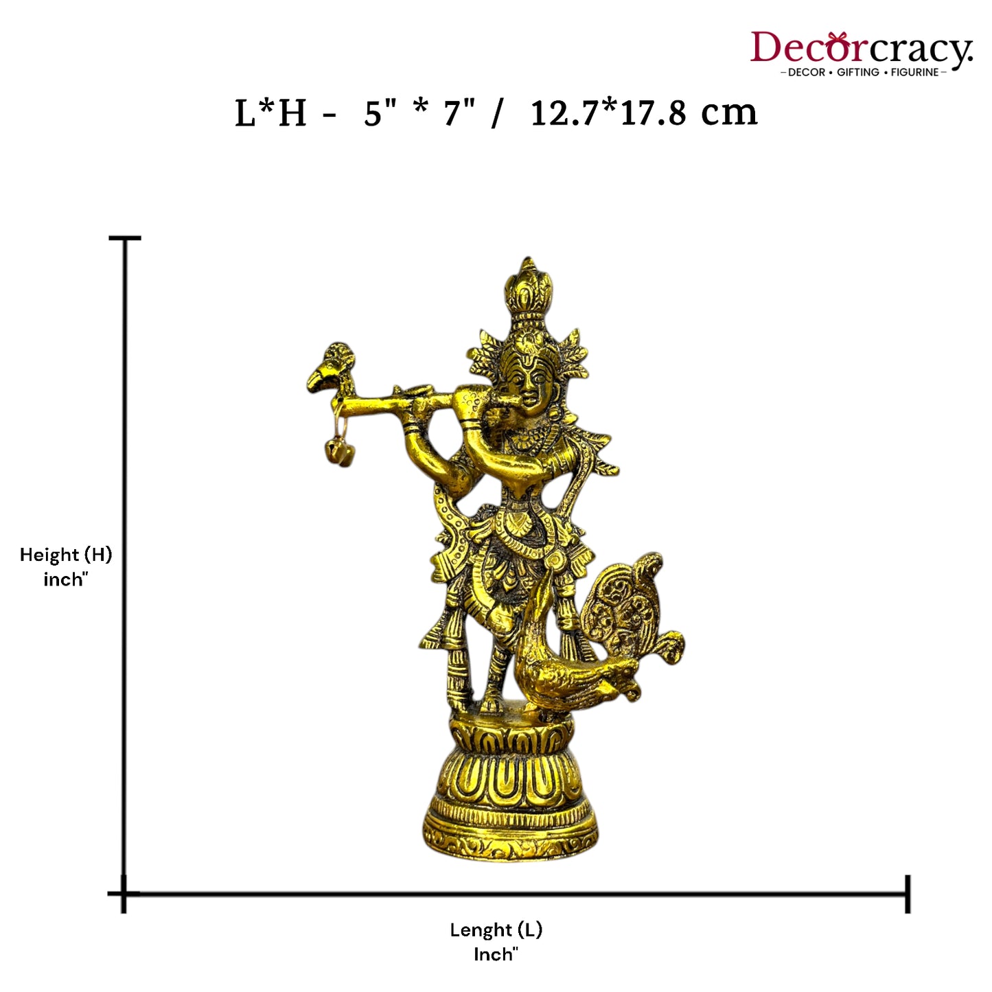 Shree Krishna playing Flute with Peacock Metal golden