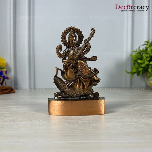 Maa Saraswati Antique Copper Metal God SP Idol