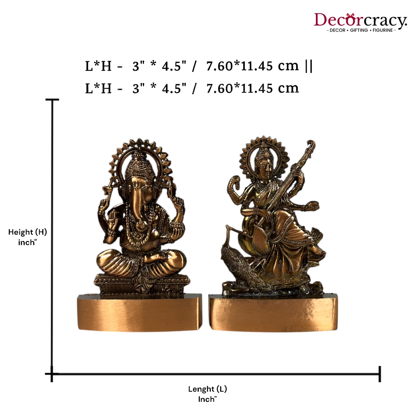 Shree Ganesh Saraswati Antique Copper Metal God SP Idol