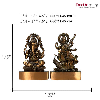 Shree Ganesh Saraswati Antique Copper Metal God SP Idol
