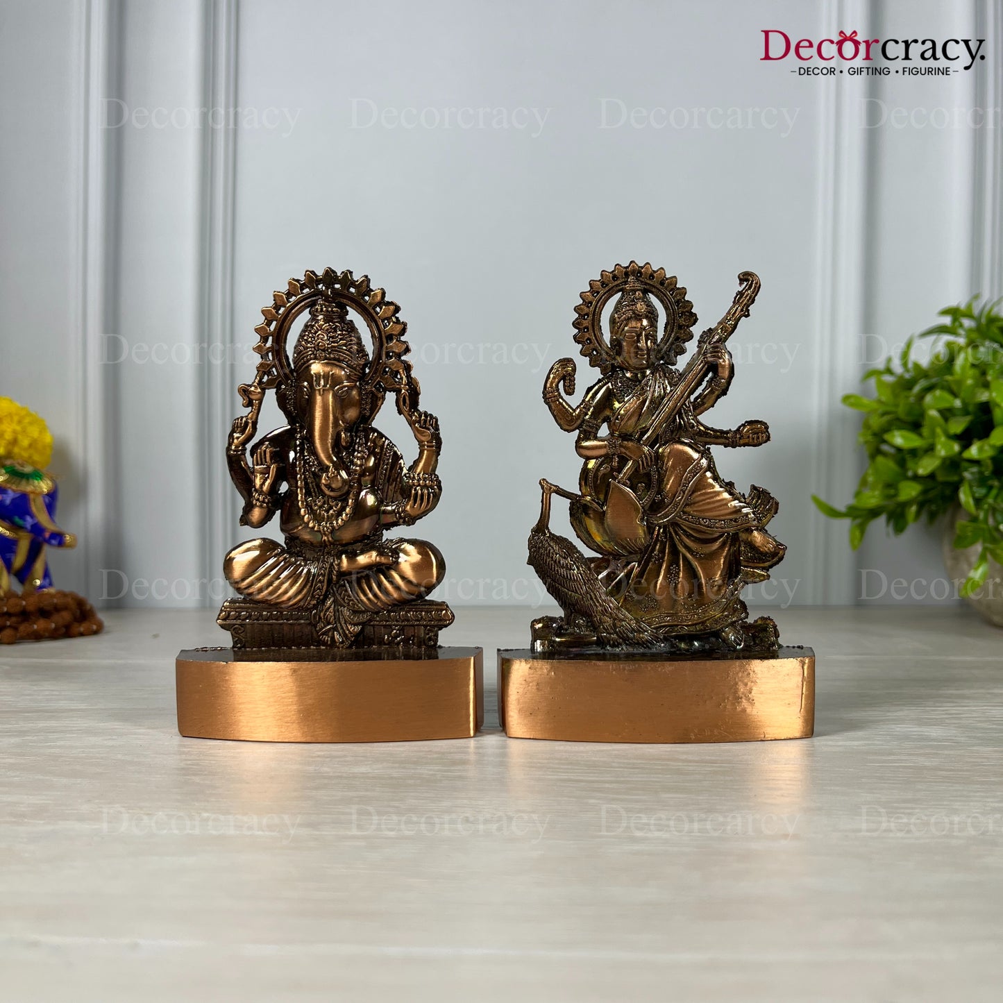 Shree Ganesh Saraswati Antique Copper Metal God SP Idol