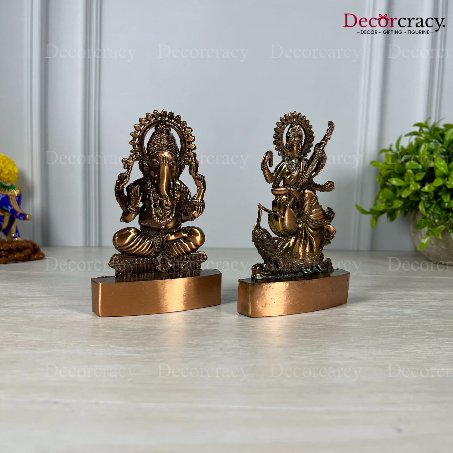 Shree Ganesh Saraswati Antique Copper Metal God SP Idol