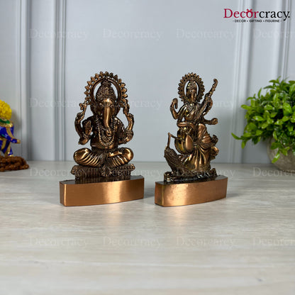 Shree Ganesh Saraswati Antique Copper Metal God SP Idol