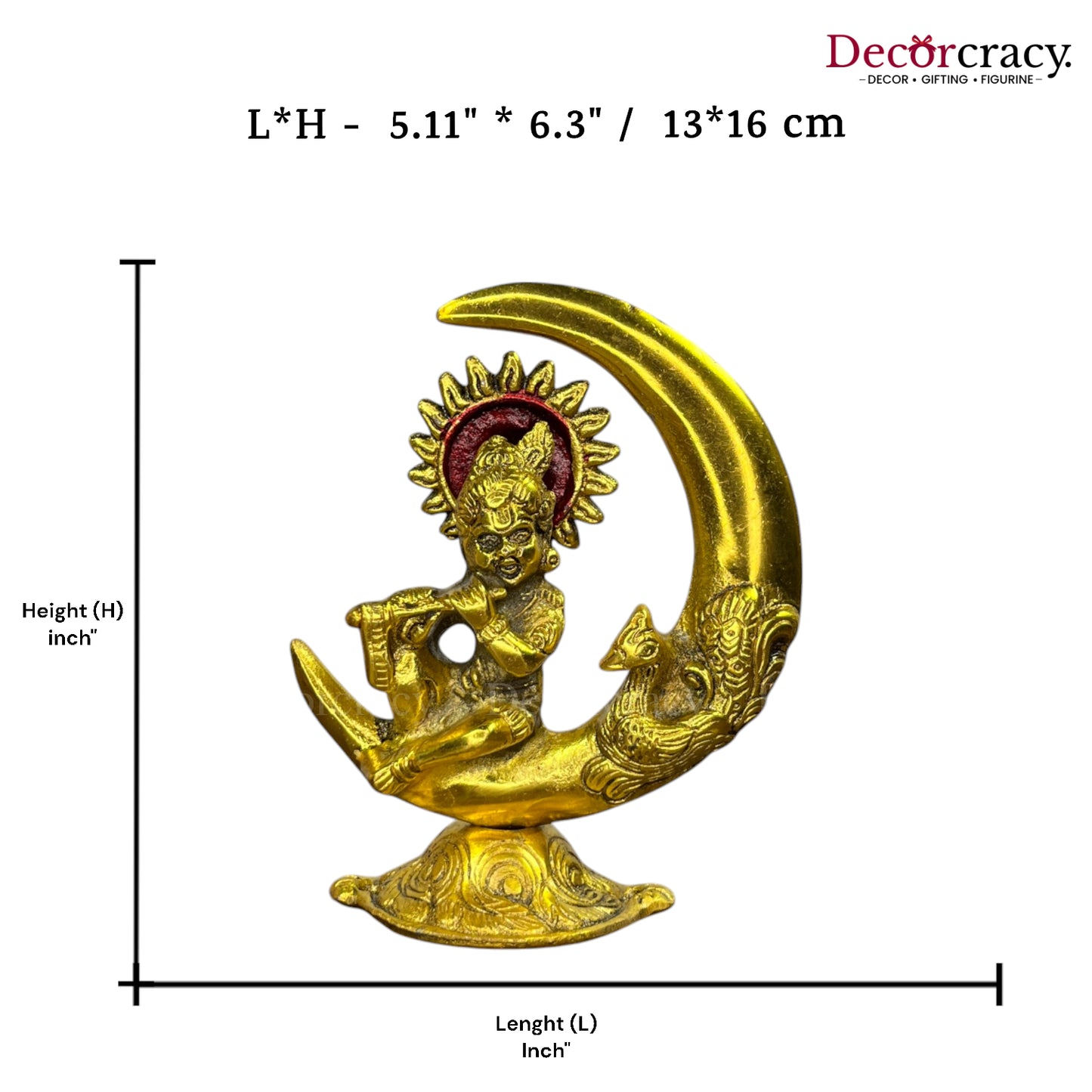 Laddu Gopal on Cresent Moon with Peacock Metal golden
