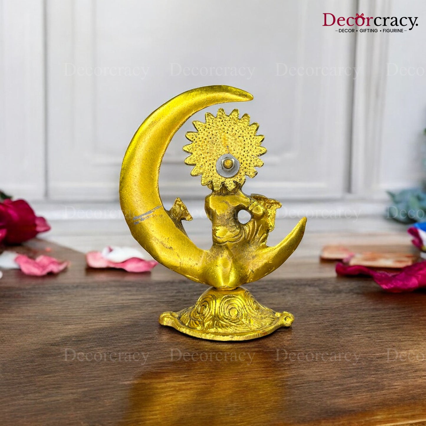 Laddu Gopal on Cresent Moon with Peacock Metal golden