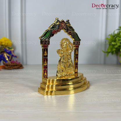 Shree Radha Krishna Peacock Mehraab Golden Metal God SP