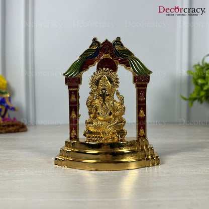 Shree Ganesh Peacock Mehraab Golden Metal God SP