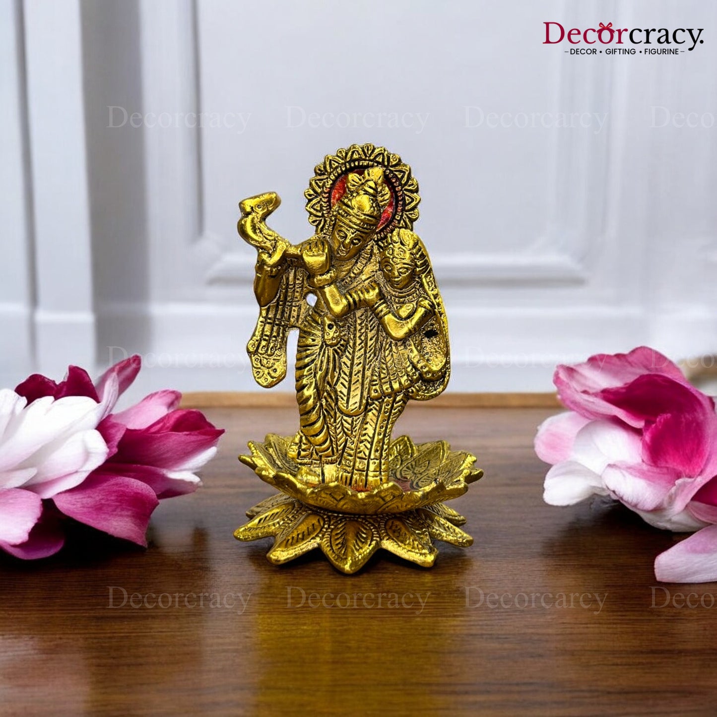 Shree Radha Krishna on Lotus Metal golden