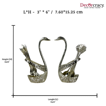 Swan Duck Spoon Fork Stand Set for Dining Table Silver