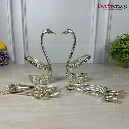 Swan Duck Spoon Fork Stand Set for Dining Table Silver