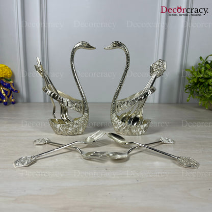 Swan Duck Spoon Fork Stand Set for Dining Table Silver