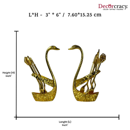 Swan Duck Spoon Fork Stand Set for Dining Table Golden