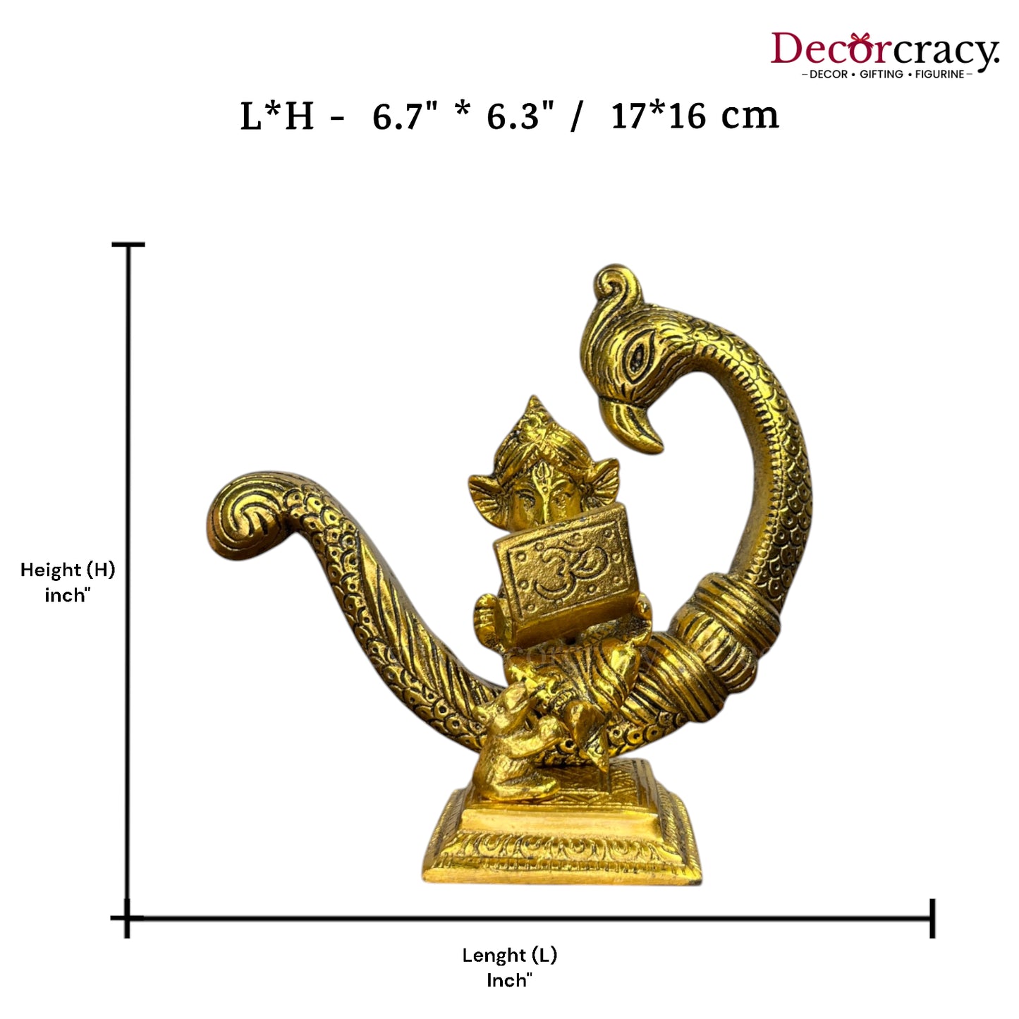 Ganesh sitting on Peacock & Reading Metal golden