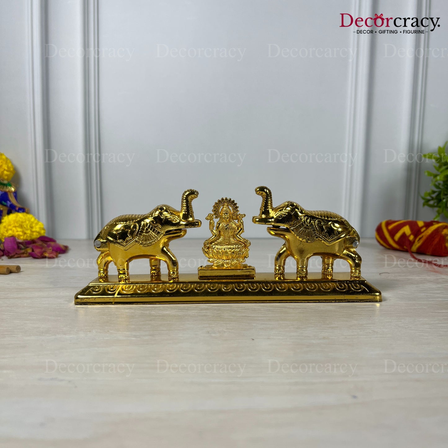 Lakshmi Elephant Roli Moli Teeka Sindoor Chawal Golden Metal SP