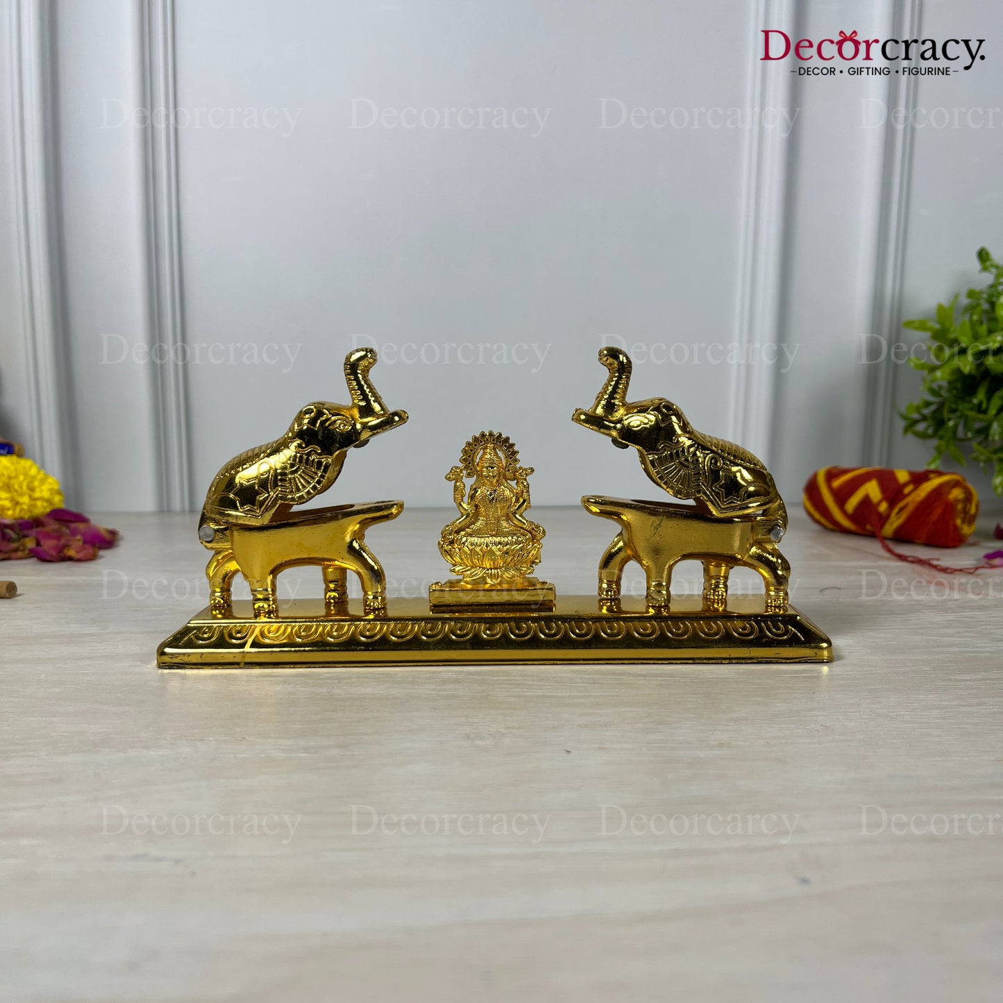 Lakshmi Elephant Roli Moli Teeka Sindoor Chawal Golden Metal SP