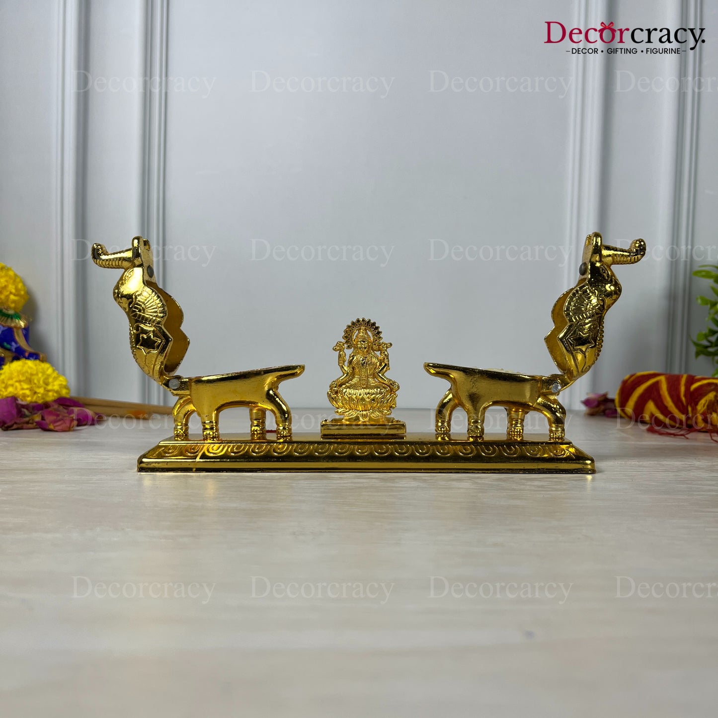 Lakshmi Elephant Roli Moli Teeka Sindoor Chawal Golden Metal SP