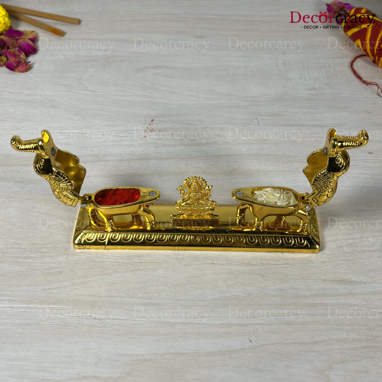Lakshmi Elephant Roli Moli Teeka Sindoor Chawal Golden Metal SP