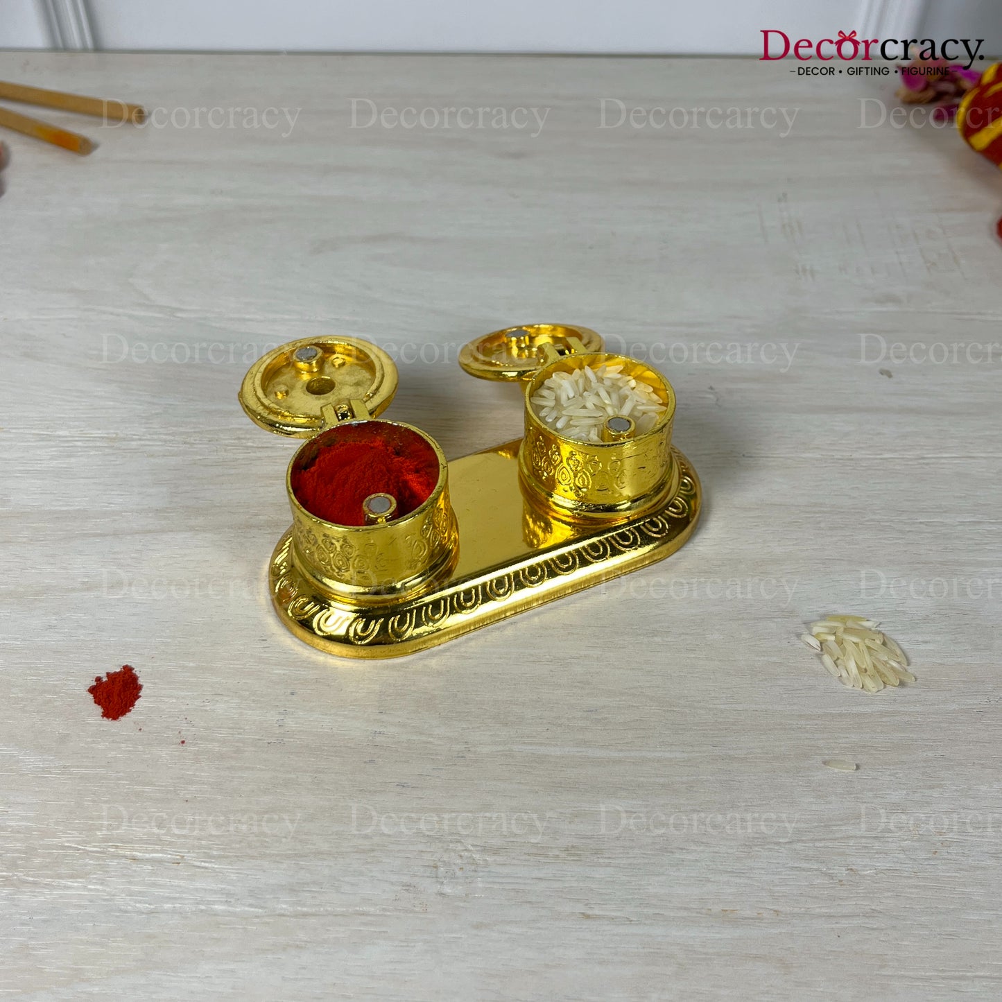Double Dibbi Magnet  Roli Moli Teeka Sindoor Chawal Golden Metal SP