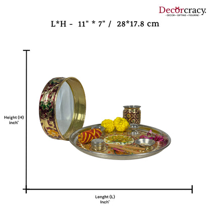 Golden Karwa Chout Half Meenakari Chot Pooja Karwa Lota Kalash Diya Channi Thali Steel Set 12"