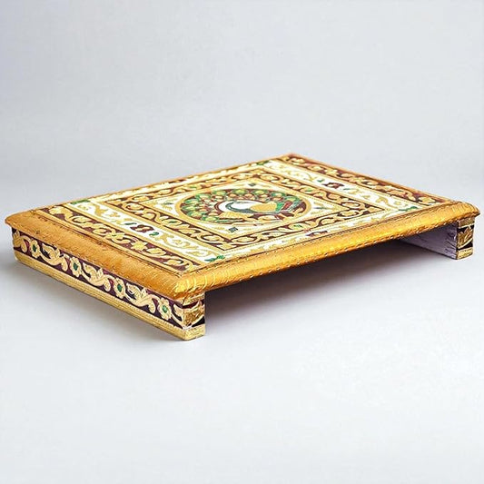 Wooden Meenakari Rajwadi Chowki Patla 8.50"x11"x2.50" Inch B*L*H Peacock Designed