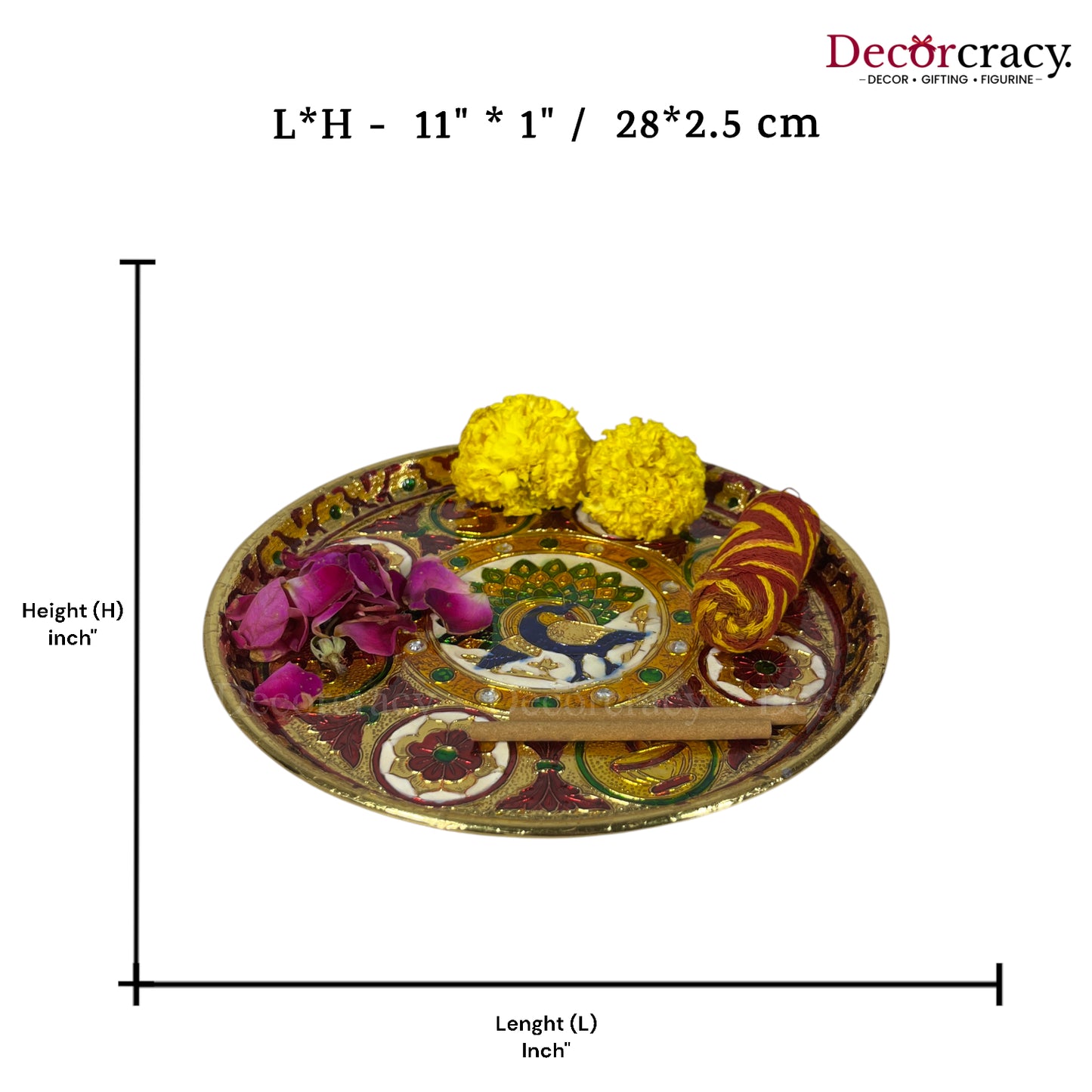 Golden Pooja Steel Full Meenakari Aarti Plain Thali 12"