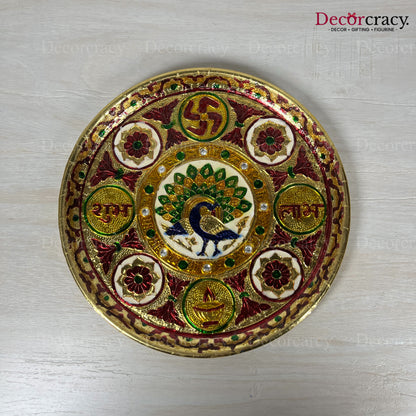 Golden Pooja Steel Full Meenakari Aarti Plain Thali 12"