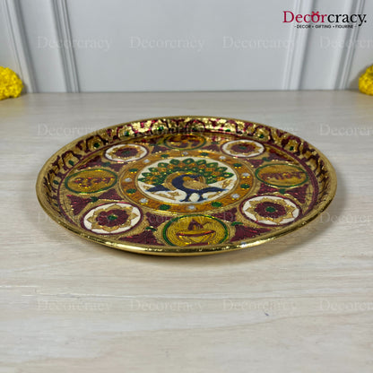 Golden Pooja Steel Full Meenakari Aarti Plain Thali 12"