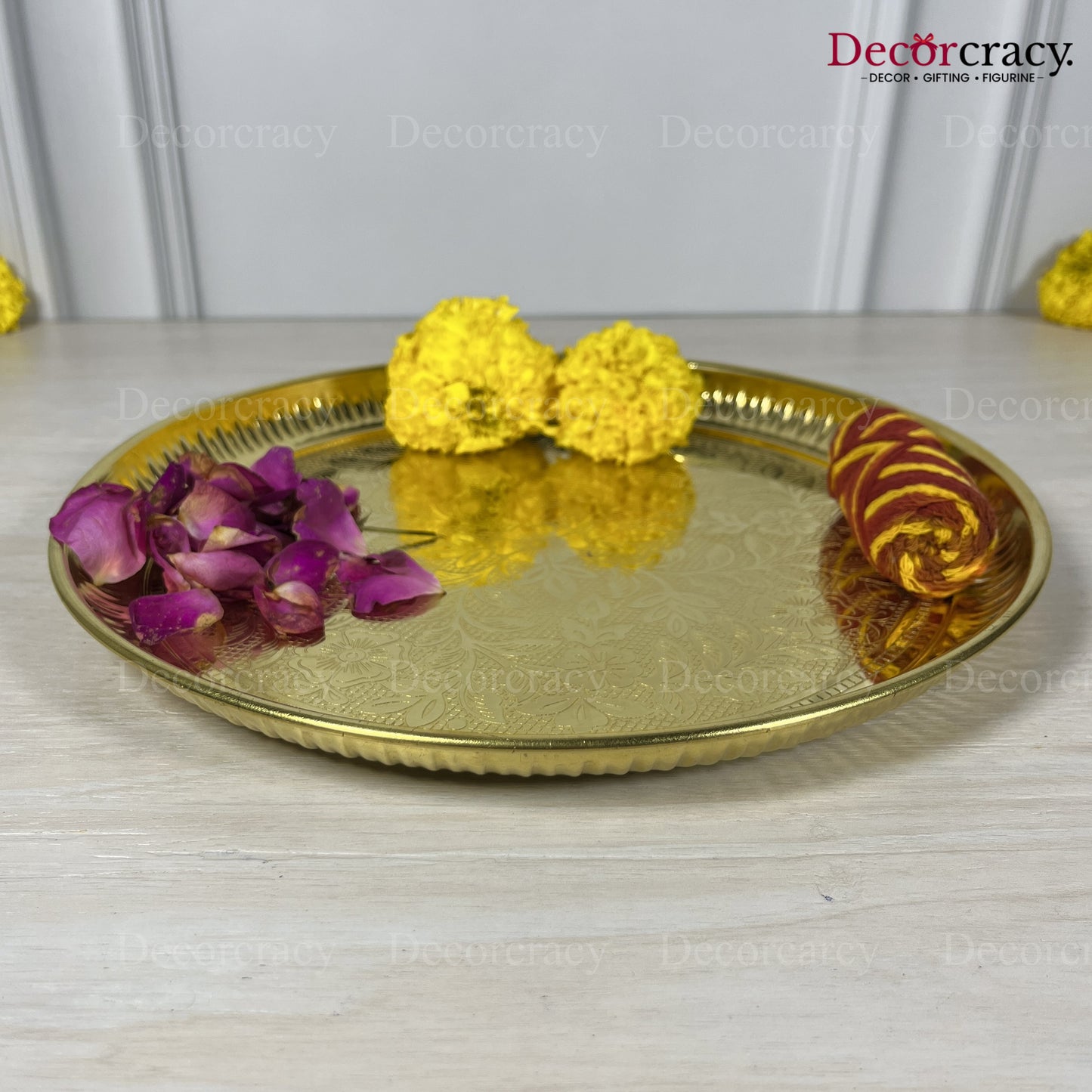Golden Pooja Brass Aarti Plain Thali 10"