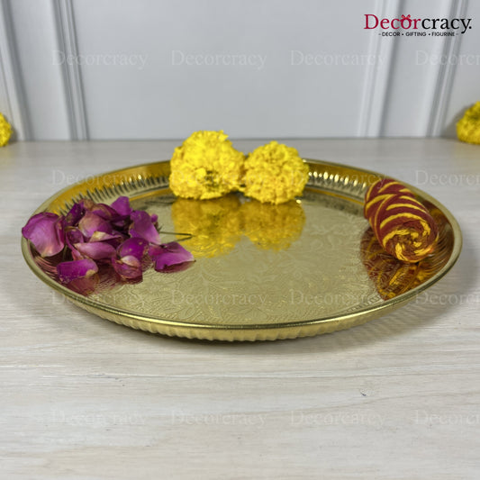 Golden Pooja Brass Aarti Plain Thali 10"