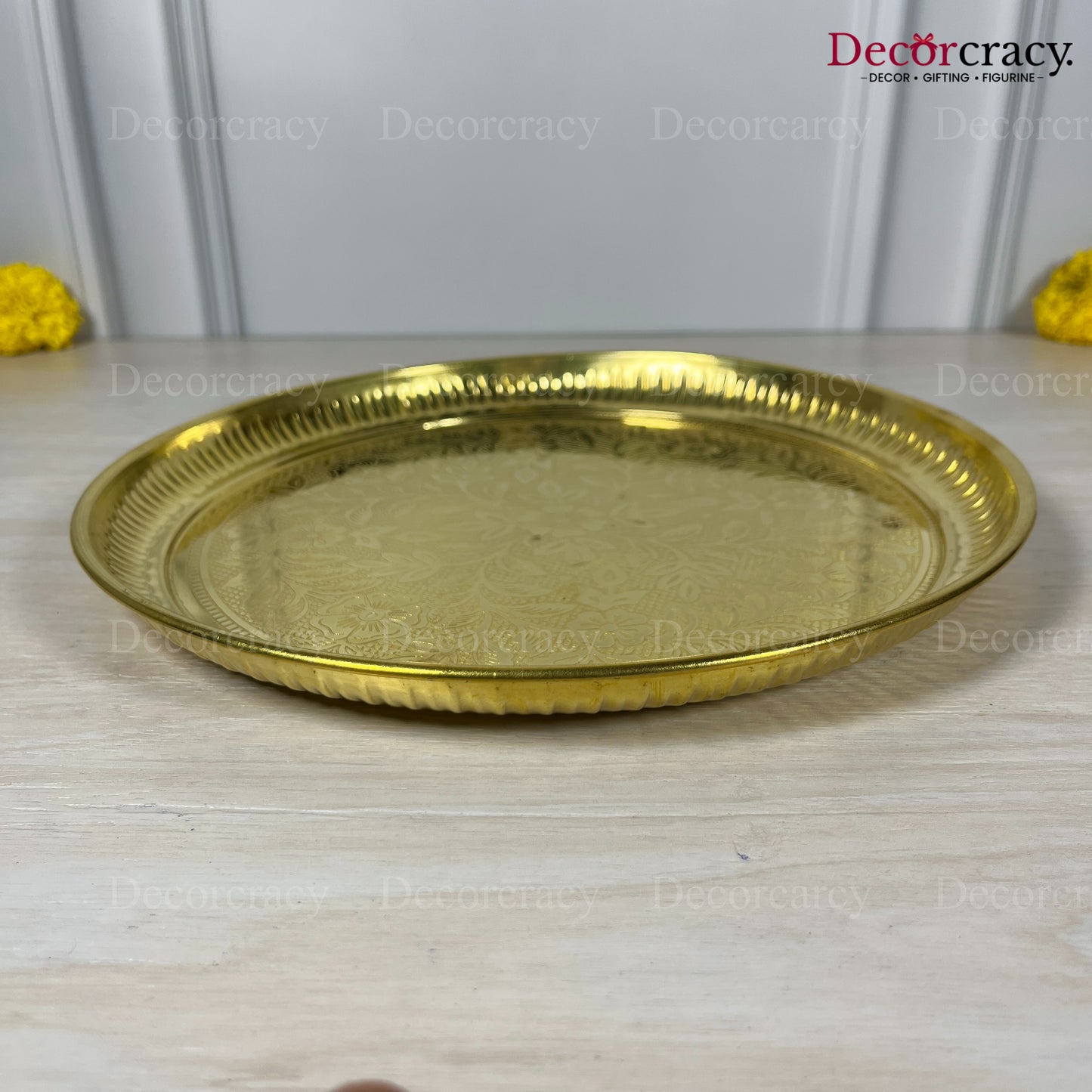 Golden Pooja Brass Aarti Plain Thali 10"