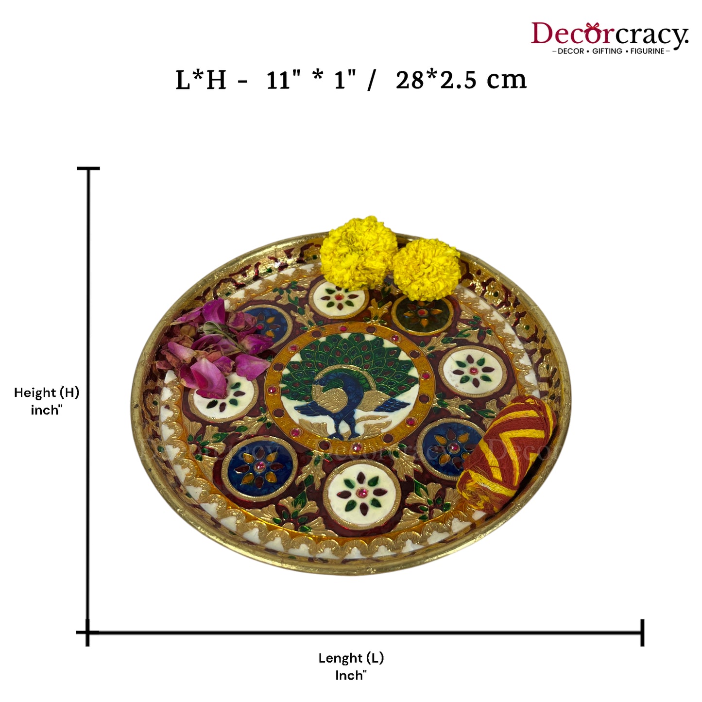 Golden Pooja Steel Full Meenakari Aarti Plain Thali 12"