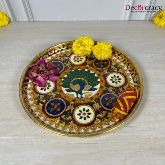 Golden Pooja Steel Full Meenakari Aarti Plain Thali 12"