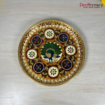 Golden Pooja Steel Full Meenakari Aarti Plain Thali 12"