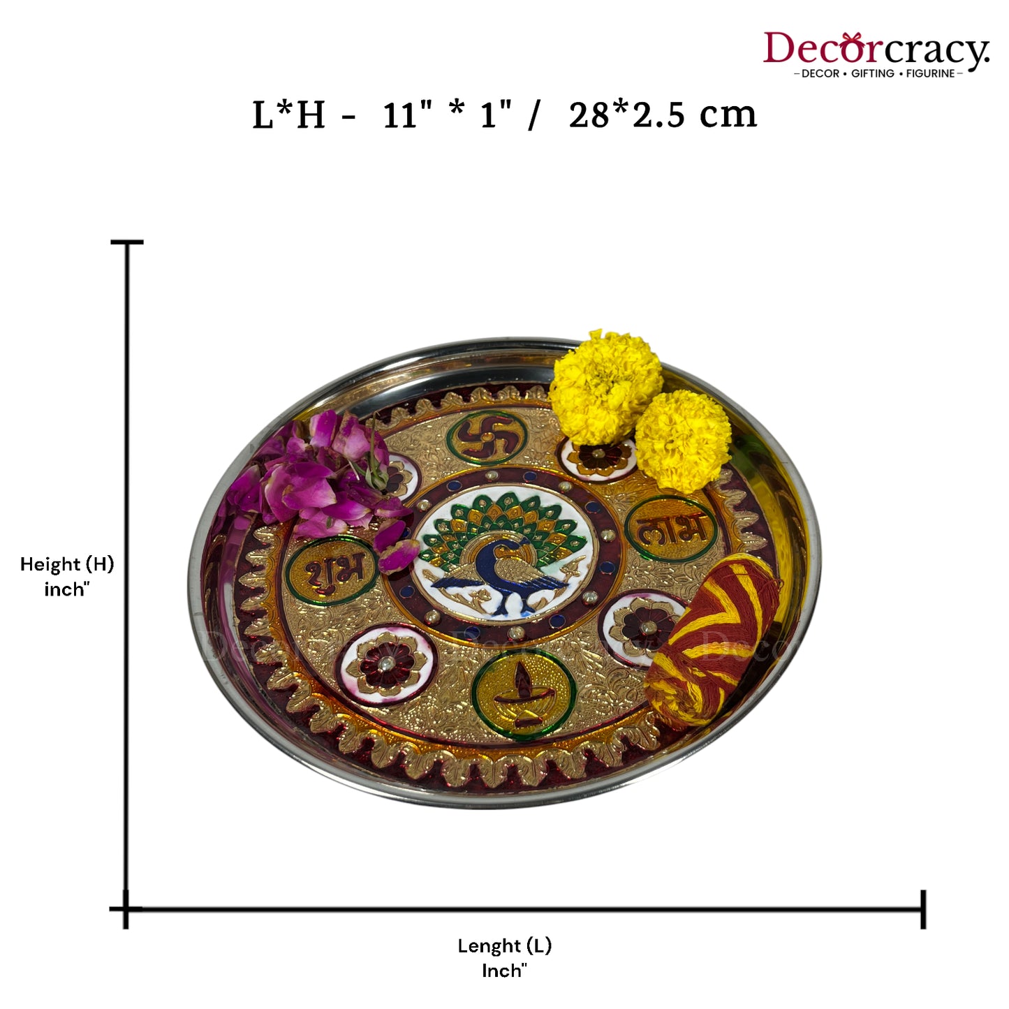 Golden Pooja Steel Half Meenakari Aarti Plain Thali 12"