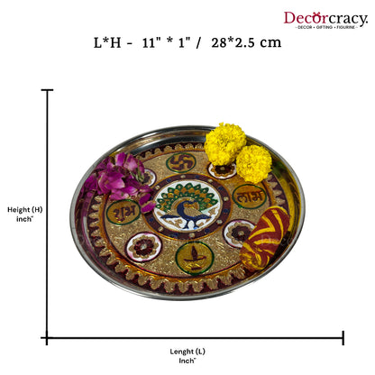 Golden Pooja Steel Half Meenakari Aarti Plain Thali 12"